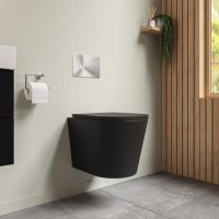 Grade A1 - Black Wall Hung Rimless Toilet with Soft Close Seat - Verona