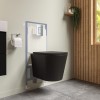 Black Wall Hung Toilet with Soft Close Seat Frame Cistern and Chrome Flush - Verona