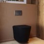 Matt Black Wall Hung Rimless Toilet with Soft Close Seat Chrome Pneumatic Flush Plate 820mm Frame & Cistern - Verona