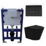 Matt Black Wall Hung Rimless Toilet with Soft Close Seat Black Pneumatic Flush Plate 820mm Frame & Cistern - Verona
