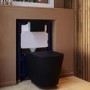 Matt Black Wall Hung Rimless Toilet with Soft Close Seat, Black Pneumatic Flush Plate, 820mm Frame & Cistern – Verona