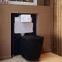 Matt Black Wall Hung Rimless Toilet with Soft Close Seat White Glass Sensor Pneumatic Flush Plate 820mm Frame & Cistern - Verona