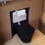 Matt Black Wall Hung Rimless Toilet with Soft Close Seat White Glass Sensor Pneumatic Flush Plate 820mm Frame & Cistern - Verona