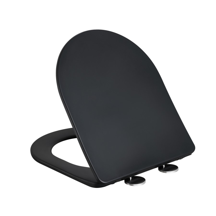 Matt Black Wall Hung Rimless Toilet with Soft Close Seat, Black Glass Sensor Flush Plate, 820mm Frame & Cistern – Verona