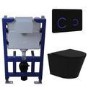 Matt Black Wall Hung Rimless Toilet with Soft Close Seat Black Glass Sensor Pneumatic Flush Plate 820mm Frame & Cistern - Verona
