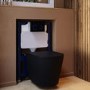 Matt Black Wall Hung Rimless Toilet with Soft Close Seat Black Glass Sensor Pneumatic Flush Plate 820mm Frame & Cistern - Verona