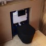 Matt Black Wall Hung Rimless Toilet with Soft Close Seat Black Glass Sensor Pneumatic Flush Plate 820mm Frame & Cistern - Verona