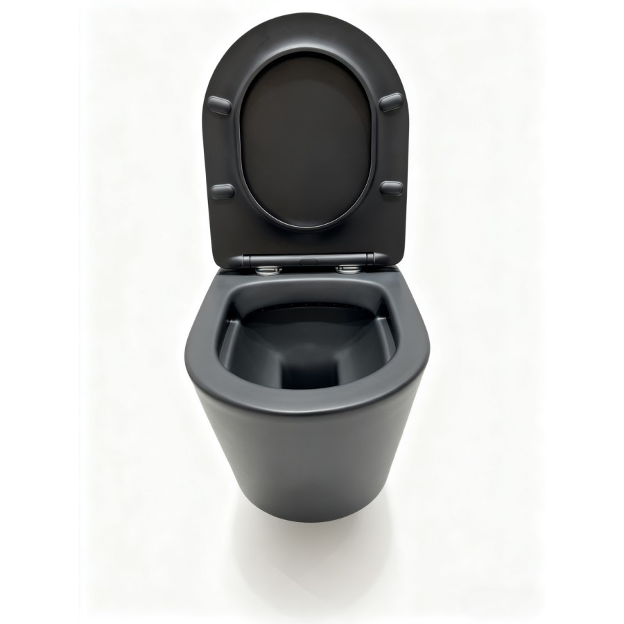 Matt Black Wall Hung Rimless Toilet with Soft Close Seat, Chrome Pneumatic Flush Plate, 1168mm Frame & Cistern – Verona