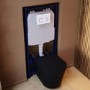 Matt Black Wall Hung Rimless Toilet with Soft Close Seat, White Glass Sensor Flush Plate, 1168mm Frame & Cistern – Verona