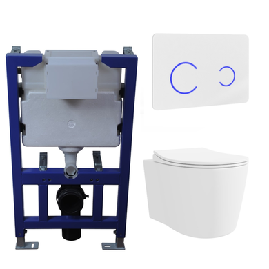 Wall Hung Toilet with Soft Close Seat White Glass Sensor Pneumatic Flush Plate 820mm Frame & Cistern - Alcor