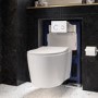 Wall Hung Toilet with Soft Close Seat White Glass Sensor Pneumatic Flush Plate 820mm Frame & Cistern - Alcor