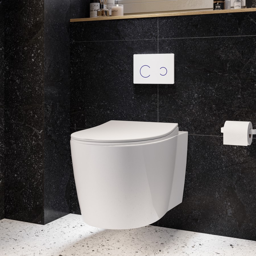 Wall Hung Toilet with Soft Close Seat White Glass Sensor Pneumatic Flush Plate 820mm Frame & Cistern - Alcor