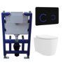 Wall Hung Toilet with Soft Close Seat Black Glass Sensor Pneumatic Flush Plate 820mm Frame & Cistern - Alcor