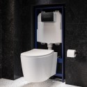 BUN/BeBa_25867/88982 Wall Hung Toilet with Close Seat Matt Black Pneumatic Flush Plate 1170mm Frame & Cistern - Alcor