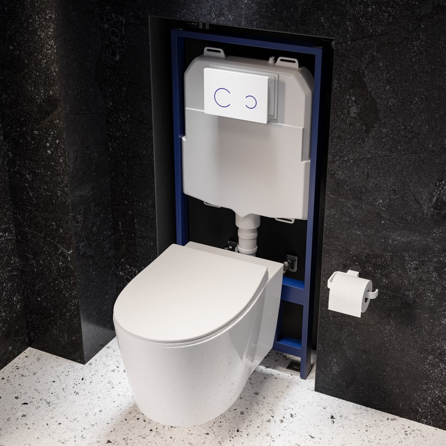 Wall Hung Toilet with Soft Close Seat White Glass Sensor Pneumatic Flush Plate 1170mm Frame & Cistern - Alcor