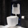 Wall Hung Toilet with Soft Close Seat, Black Glass Sensor Flush Plate, 1168mm Frame & Cistern – Alcor