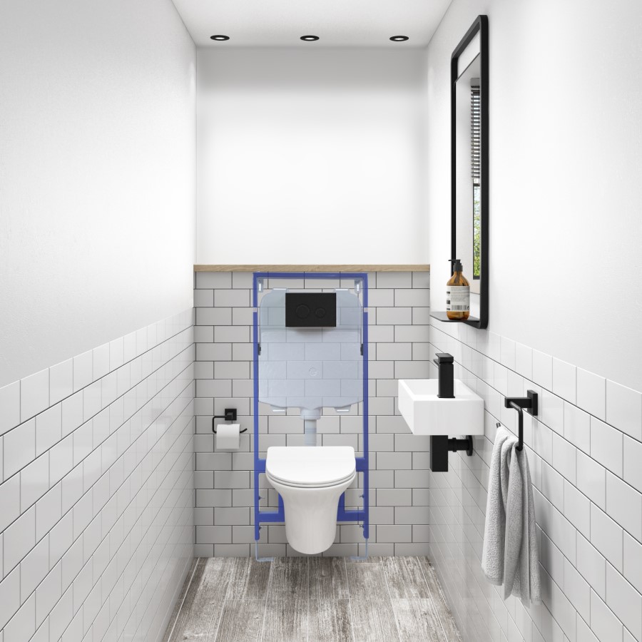 Grade A1 - Zana Matt Black Mechanical Flush Plate with 1160mm Frame and Cistern