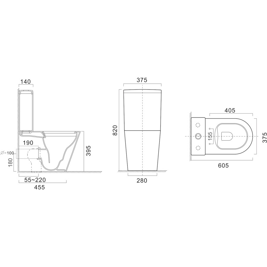 Grade A1 - Close Coupled Rimless Toilet with Soft Close Seat - Newport