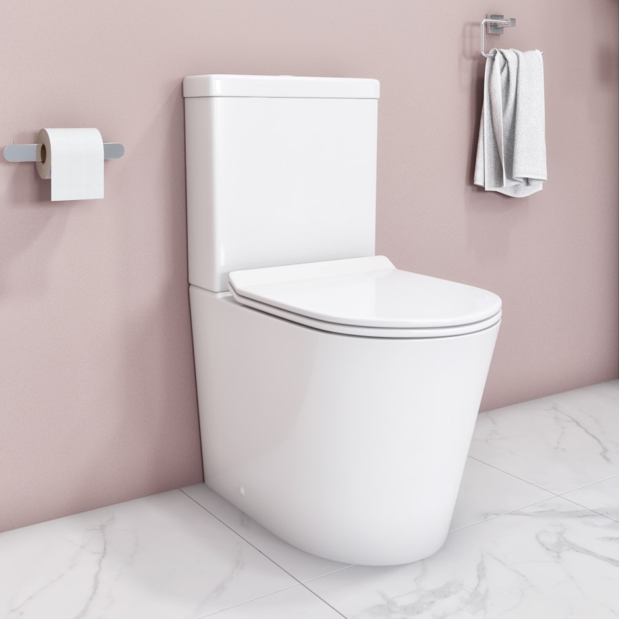 Grade A1 - Close Coupled Rimless Toilet with Slim Soft Close Seat - Newport