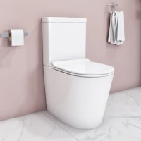 Grade A1 - Close Coupled Rimless Toilet with Slim Soft Close Seat - Newport