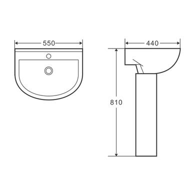 Grade A1 - Modern Pedestal Basin 550mm - Newport