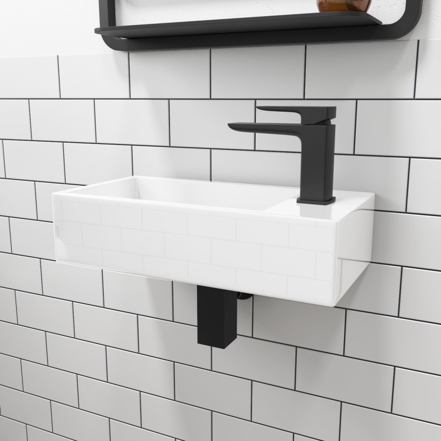 Cloakroom Suite with Right Hand Basin, Wall Hung Toilet & Soft Close Seat