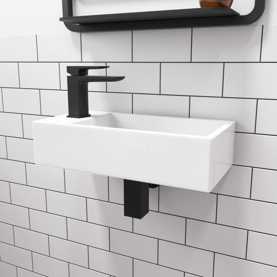 Cloakroom Suite with Left Hand Basin, Wall Hung Toilet & Soft Close Seat