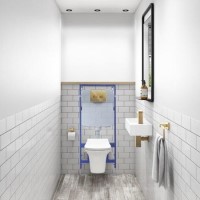 Wall Hung Rimless Toilet with Soft Close Seat Frame Cistern and Brass Flush - Santiago
