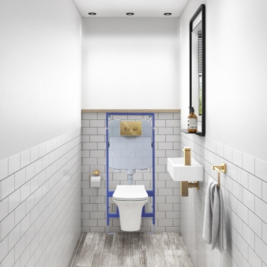 Wall Hung Rimless Toilet with Soft Close Seat Frame Cistern and Brass Flush - Santiago
