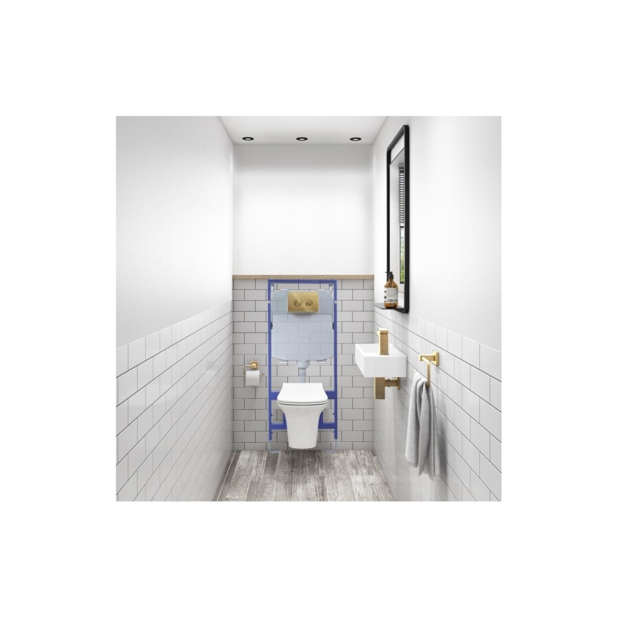 Wall Hung Rimless Toilet with Soft Close Seat Frame Cistern and Brass Flush - Santiago