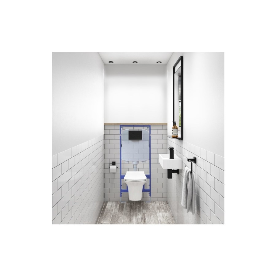 Wall Hung Rimless Toilet with Soft Close Seat Cistern Frame and Black Flush - Santiago