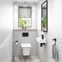 Cloakroom Suite with Right Hand Basin Wall Hung Rimless Toilet & Soft Close Seat Cloakroom Suite with Right Hand Basin Wall Hung Rimless Toilet & Soft Close Seat