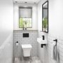 Cloakroom Suite with Right Hand Basin Wall Hung Rimless Toilet & Soft Close Seat