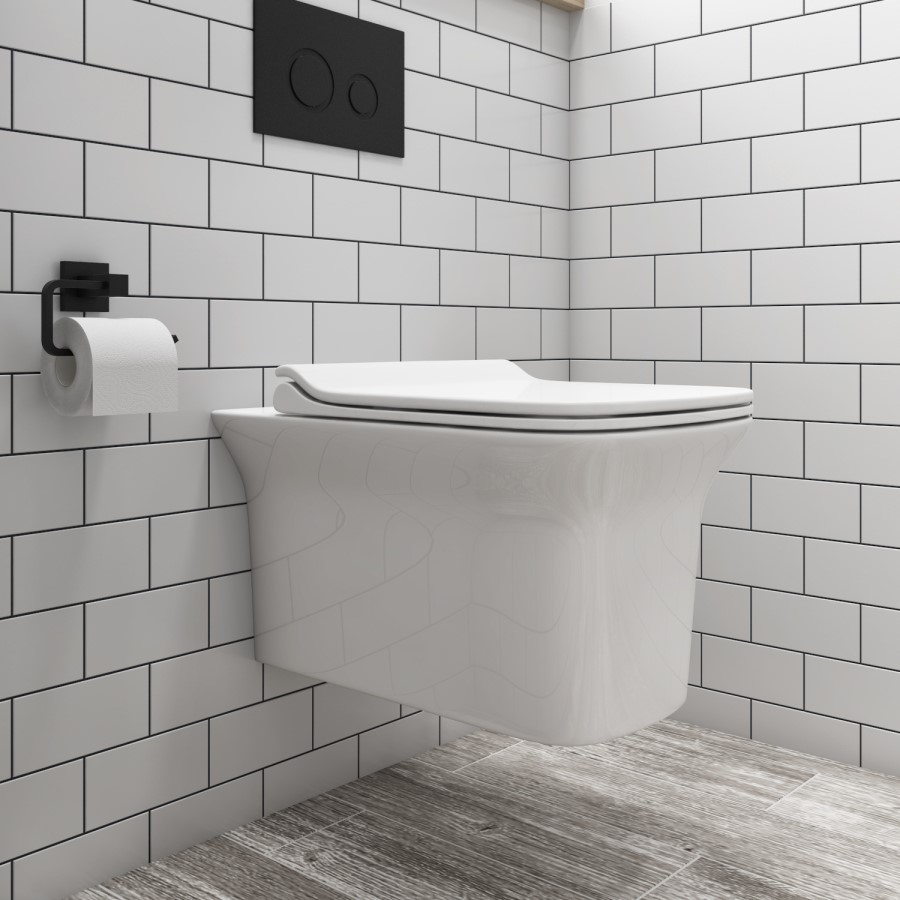 Cloakroom Suite with Right Hand Basin Wall Hung Rimless Toilet & Soft Close Seat