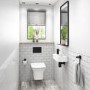 Cloakroom Suite with Left Hand Basin, Wall Hung Rimless Toilet & Soft Close Seat