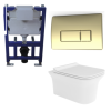 Santiago Wall Hung WC, Soft Close Seat, 820 Frame and Brushed Brass flush plate