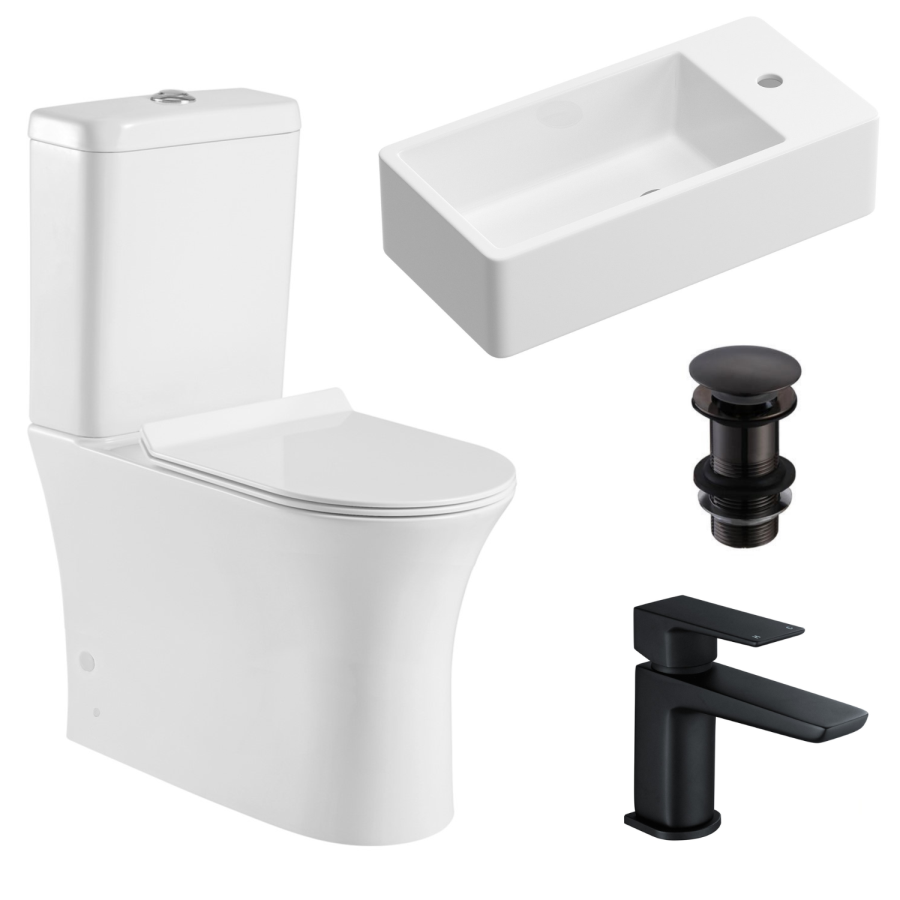 Comfort Height Close Coupled Toilet and Basin with Tap & Waste Cloakroom Suite - Indiana