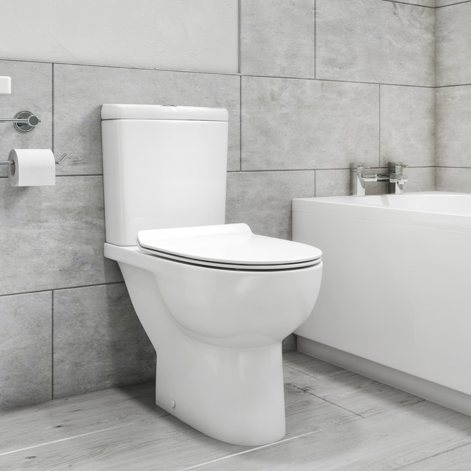 Close Coupled Rimless Short Projection Toilet with Close Slim Seat - Venice Better Bathrooms
