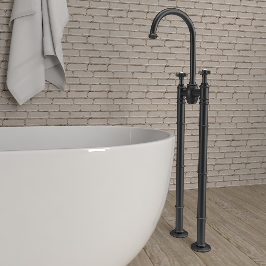 GRADE A2 - Black Freestanding Bath Mixer Tap - Camden
