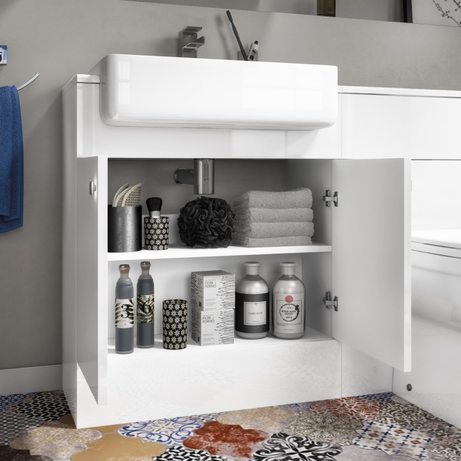 1500mm White Toilet and Sink Unit with Storage Unit and Round Toilet - Harper