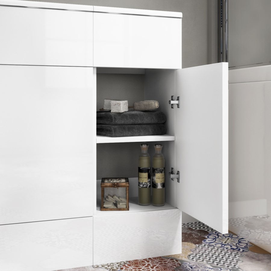 1500mm White Toilet and Sink Unit with Storage Unit and Round Toilet - Harper