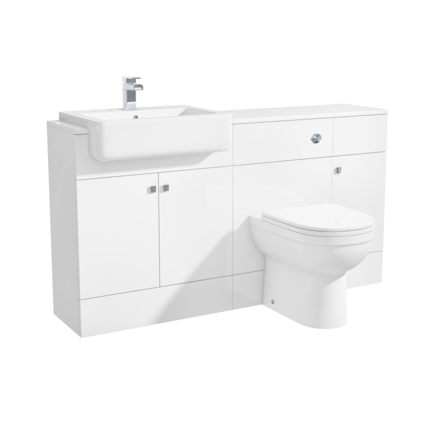 1500mm White Toilet and Sink Unit with Storage Unit and Round Toilet - Harper
