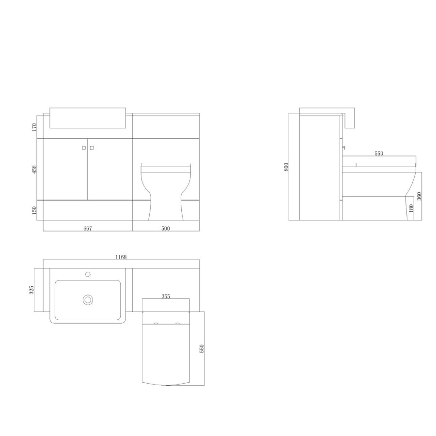 1200mm White Toilet and Sink Unit with Square Toilet - Harper