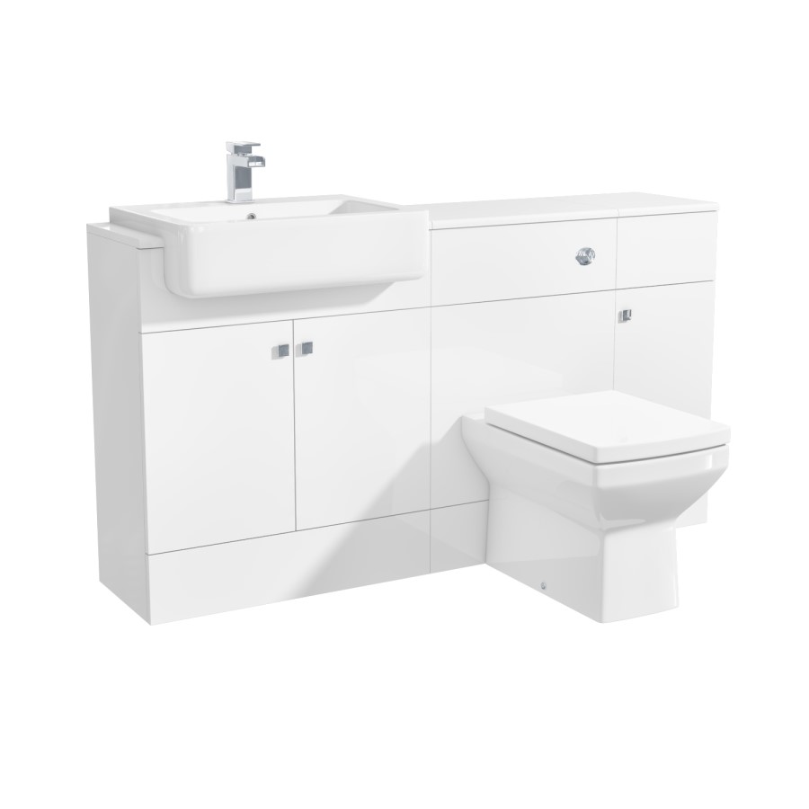 1500mm White Toilet and Sink Unit with Storage Unit and Square Toilet - Harper