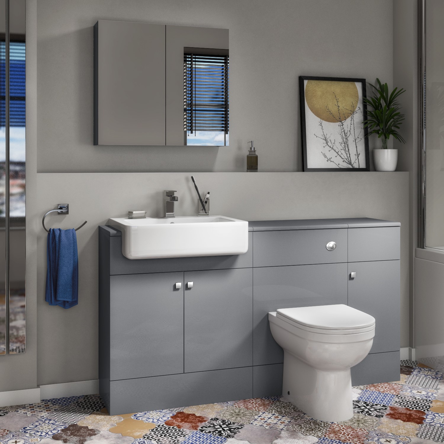 Harper Toilet Basin And Storage Combination Unit 1468mm Grey Lacquered Better Bathrooms Harper Toilet Basin And Storage Combination Unit 1468mm Grey Lacquered Better Bathrooms