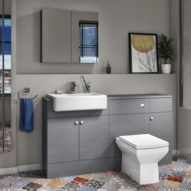 1500mm Grey Toilet and Sink Unit with Storage Unit and Square Toilet