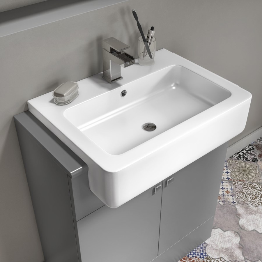 Grade A1 - 670mm Grey Freestanding Vanity Unit with Basin - Harper