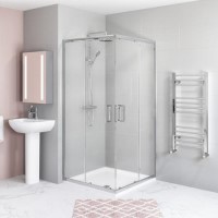 900mm Square Shower Enclosure with Sliding Corner Entry & Tray - Juno