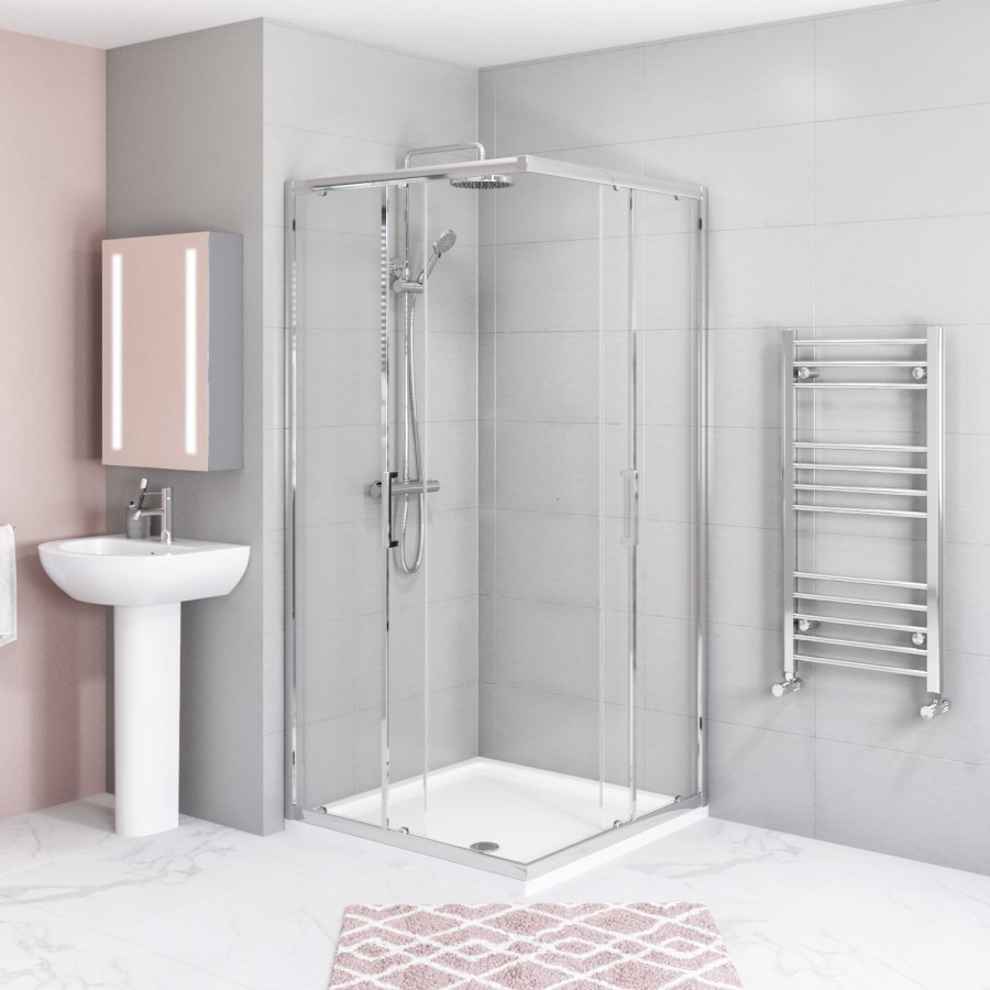 900mm Square Shower Enclosure with Sliding Corner Entry & Tray - Juno