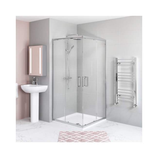 800mm Square Shower Enclosure with Sliding Corner Entry & Tray - Juno